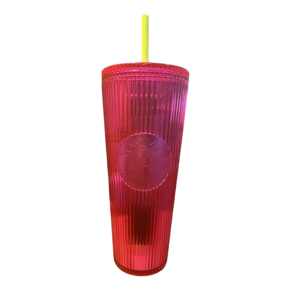 Starbucks Summer 23 Pleated Iridescent Magenta 24oz Cold Cup Pink Tumbler NEW